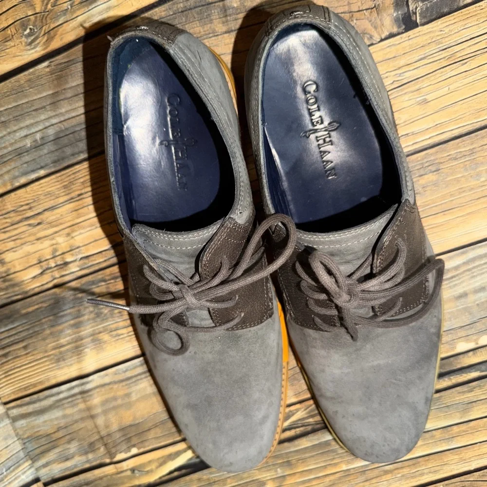 Cole Haan Charcoal and‎ Chocolate Oxfords with Vibrant Orange Sole